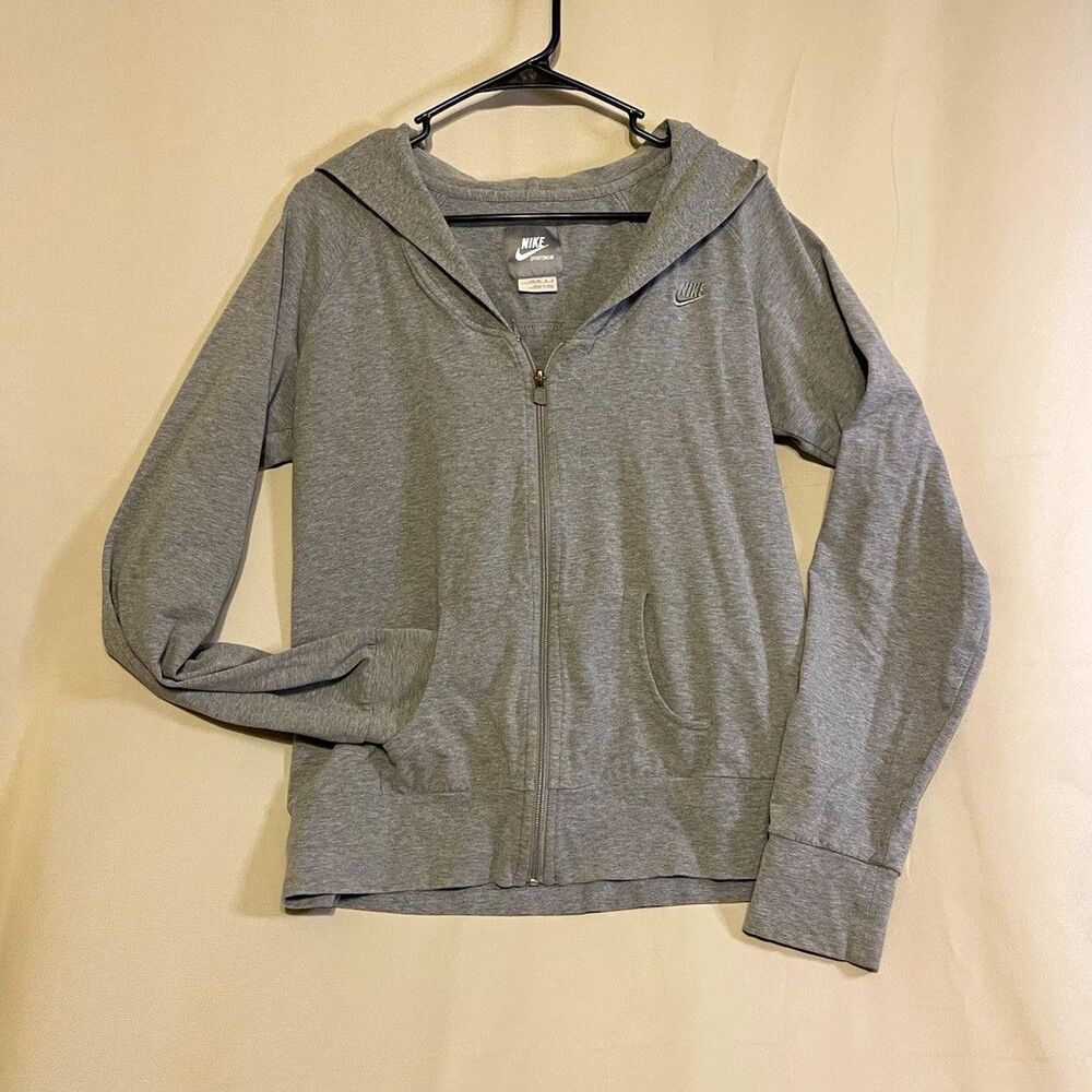 Nike Sportswear Gray Full Zip Hooded Hoodie w/ Pockets Women’s L Logo